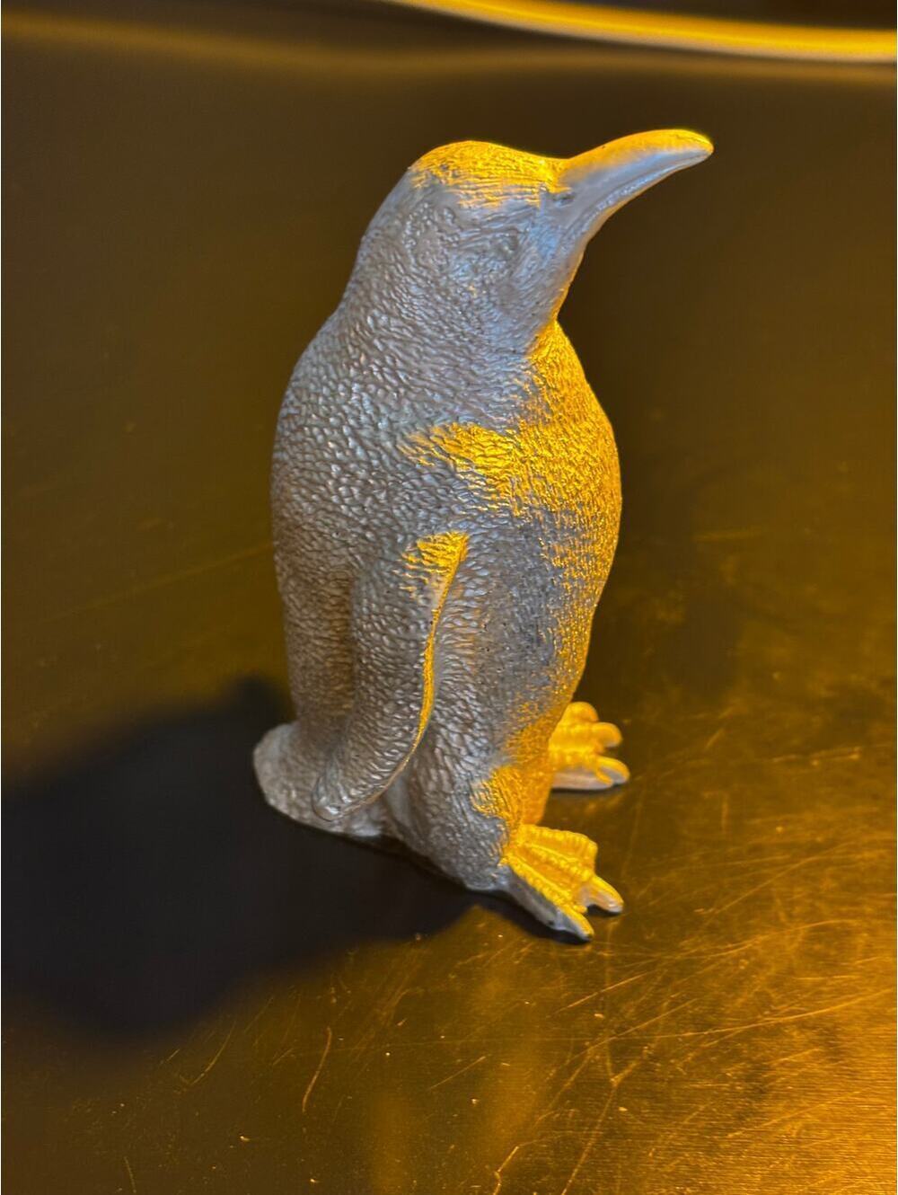 Collectible Penguin Silver Colored Textured Figurine 4"